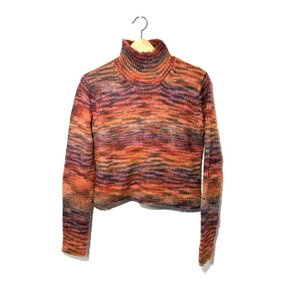 Vintage Nine West Sweater Rainbow Wool Turtleneck Women's Size Medium 90s Mock - Picture 1 of 4